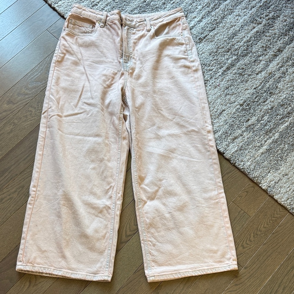 Reitmans Pale Pink Cropped Wide-Leg Jeans